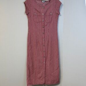 Vintage 90s Isabella Bird Striped Button-Down Midi Dress Women’s Size 4